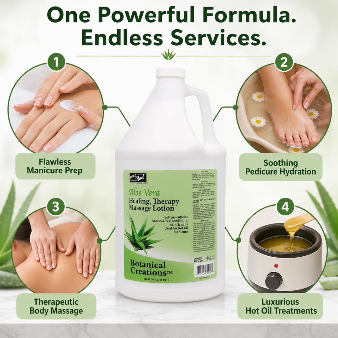PRO NAIL - Healing Therapy Massage Lotion - Professional Pedicure, Body and Hot Oil Manicure, Infused with Natural Oils, Vitamins, Panthenol and Amino Acids (Aloe Vera, 1 Gallon)