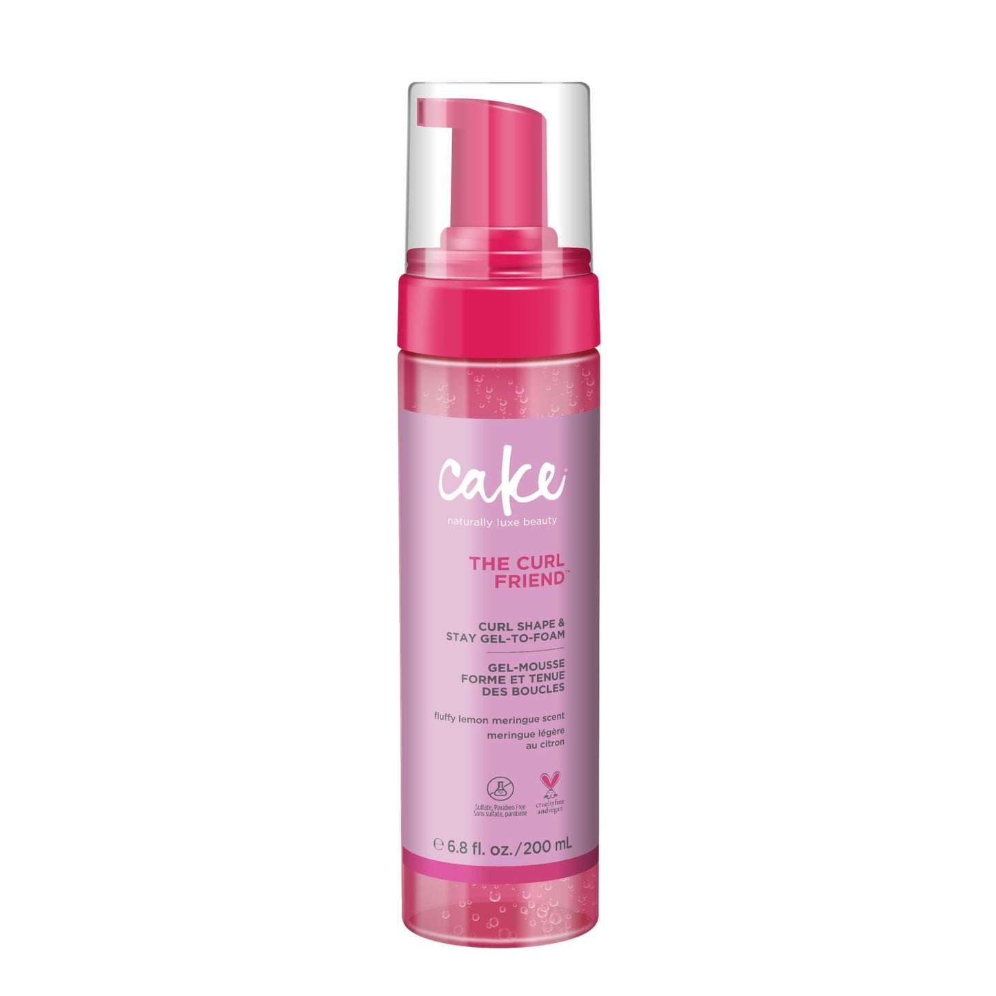 Cake Beauty Gel-to-Foam Curl Styler, The Curl Friend – High Hold Curl Defining Gel, Frizz Protection, Coconut Oil & Shea Butter - For Curly Hair- 6.8 fl oz./ 200 mL