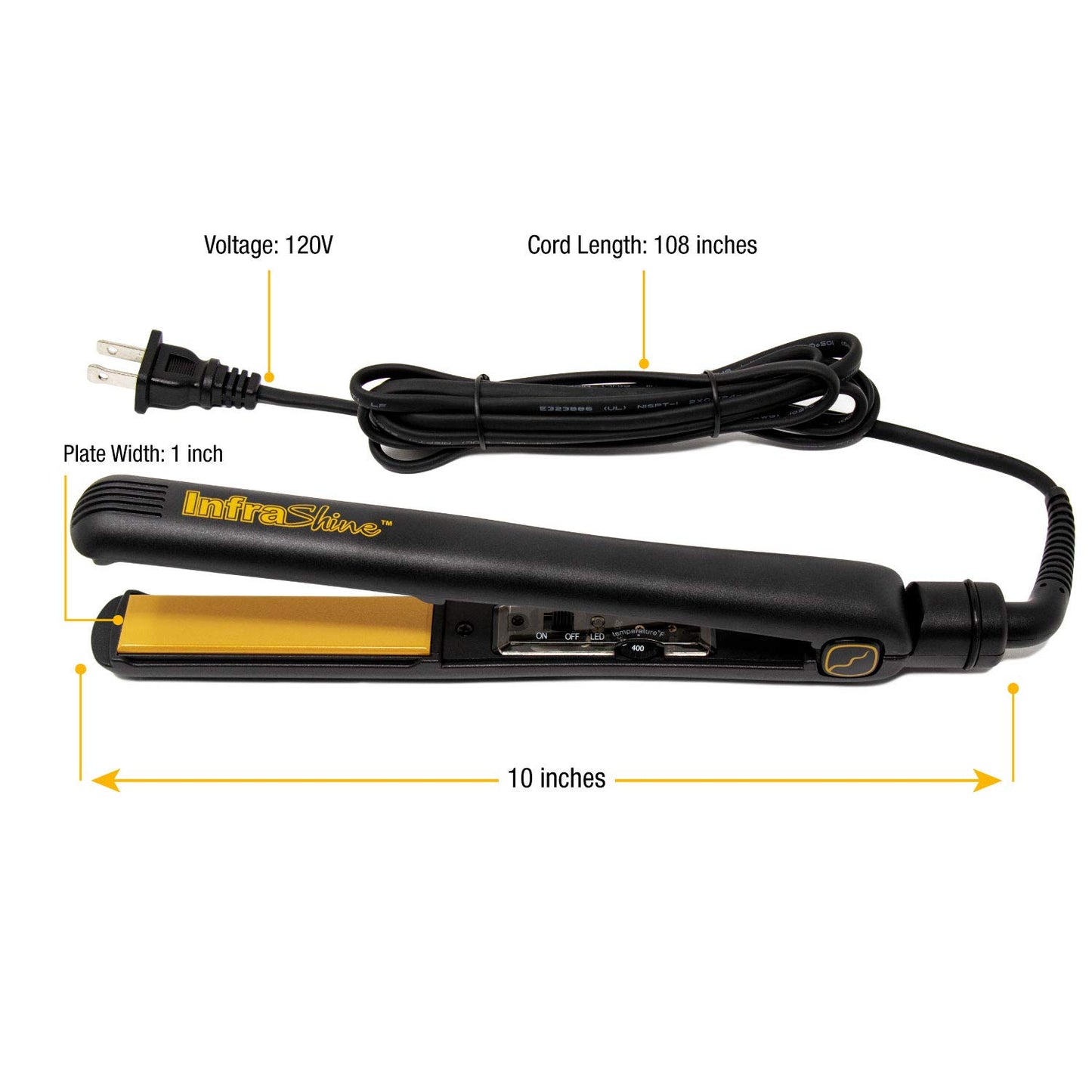 Infrashine Original Medium Flat Iron, 1 inch, Black - Ceramic Floating Plates for Smooth, Shiny, Frizz-Free Hair - 1 Year Warranty, Made in Korea