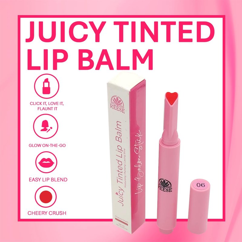 Hydrating Lip Balm - Reese Tinted Lip Balm - Plumping, Vegan Gloss with Lasting Shine - Moisturizing, Creamy, and Long-Lasting for Lip Care Lovers - Cherry Crush