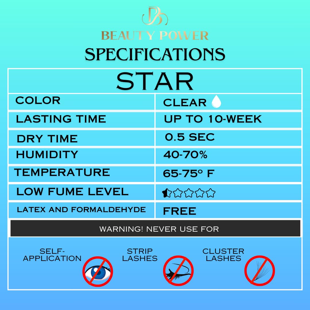 Eyelash Extension Adhesive Glue Star - Beauty Power - Extremely-Fast 0.5-1-Second Drying Time - 10 Weeks Retention - Professional-Grade, 0.17fl.oz / 5ml (Clear Finish)