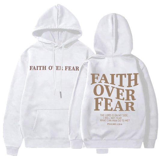 BANGELY Faith Over Fear Hoodie Women Christian Sweatshirt Graphic Christian Religious Sayings Sweater Bible Pullover Tops White