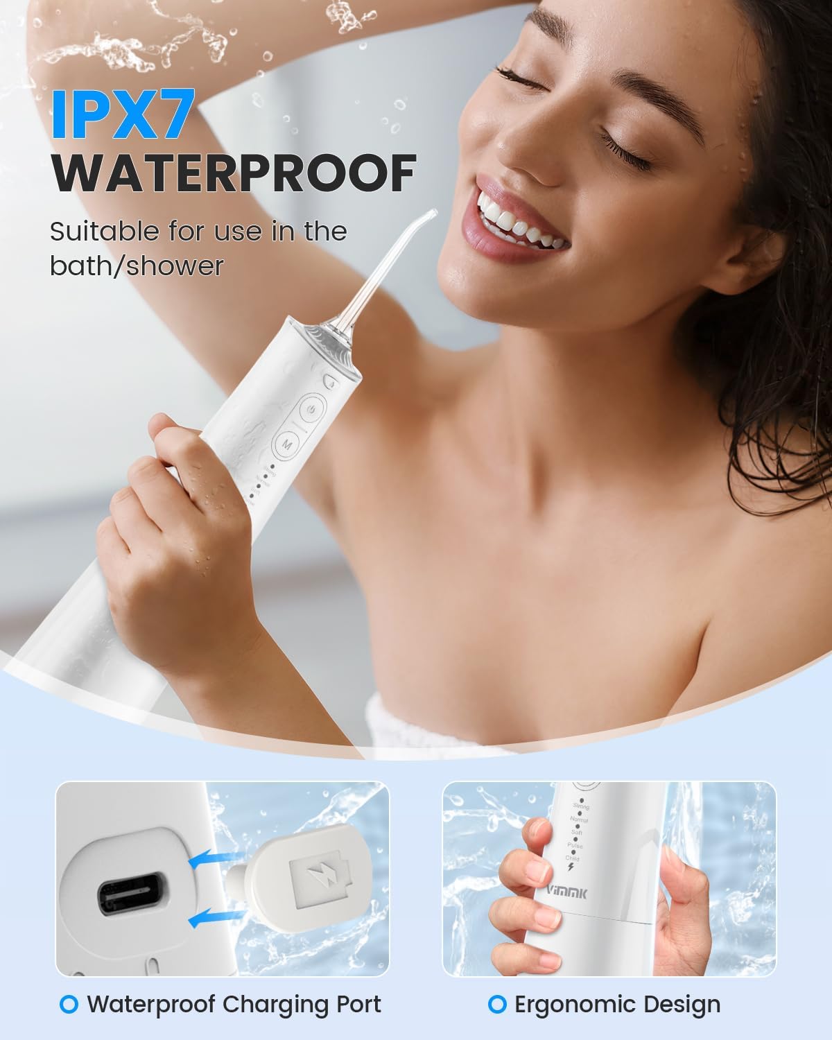 Water Flosser | Cordless Portable Dental Irrigator with 9 Jet Tips & 5 Modes - 300ML, IPX7 Waterproof (White)