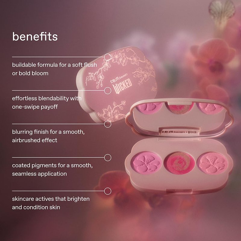 r.e.m. beauty by Ariana Grande Wicked: For Good | Cherry Blossom Blush Palette | Pink | Blendable, Creamy Formula Blurs and Perfects Skin | Blendable, Creamy Formula | 3 Shades