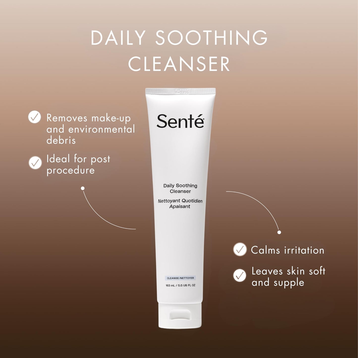 Sente Daily Soothing Facial Cleanser For Dry and Sensitive Skin | Gently Removes Oil, Impurities and Makeup | with Vitamin E | 5.5 Fl Oz
