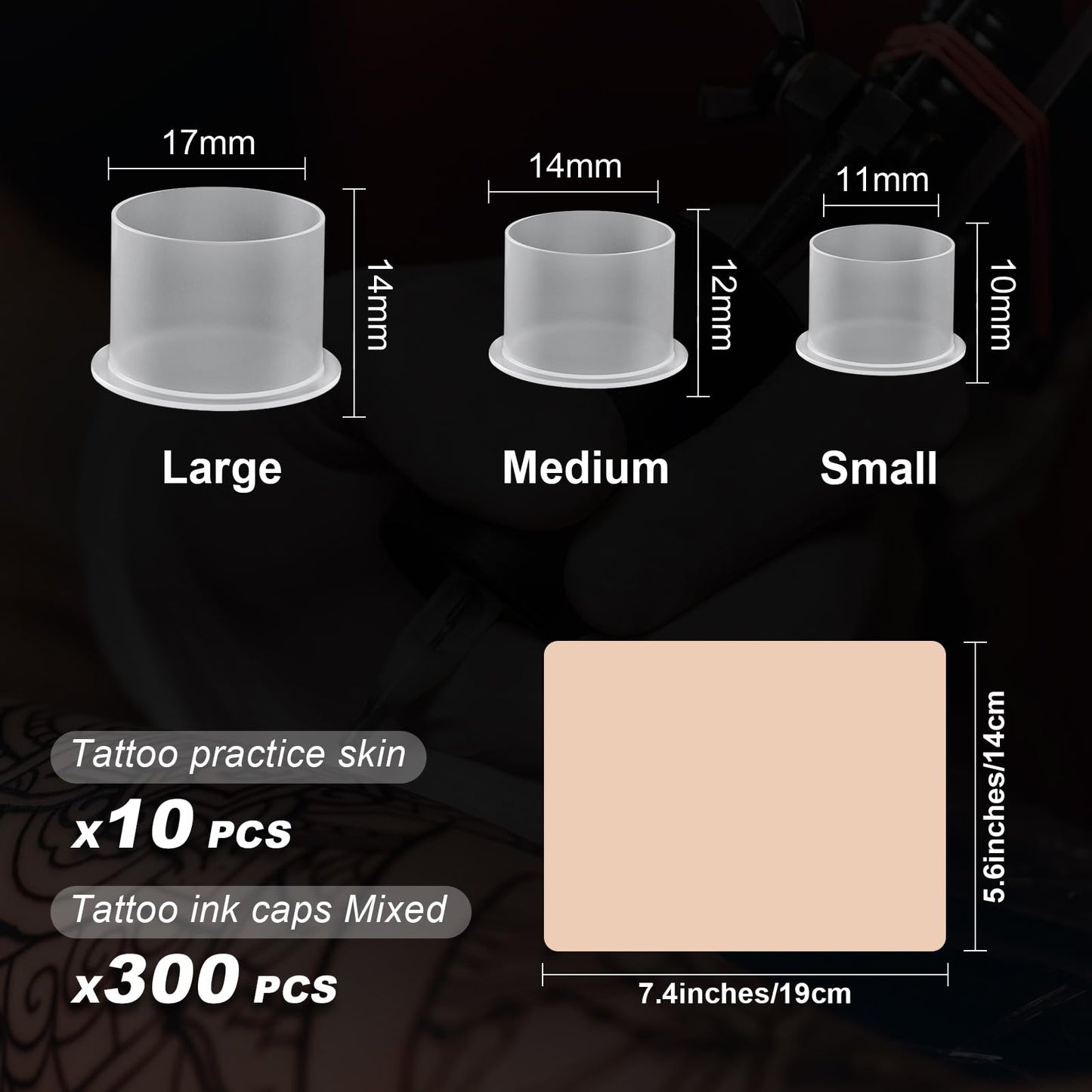 Autdor 1010Pcs Tattoo Practice Skins and Ink Cups Medium with Base Kit - Includes 1000Pcs Pigment Ink Cups 14mm and 10Pcs Blank Tattoo Skin