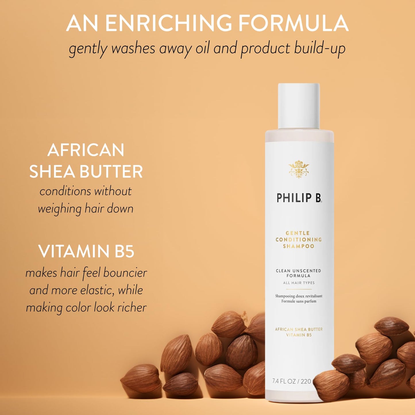 PHILIP B Gentle Conditioning Shampoo, 7.4 fl. oz. (220 ml) - Light-Weight Unscented Cleanser Adds Softness & Shine, With Shea Butter & Vitamin B5