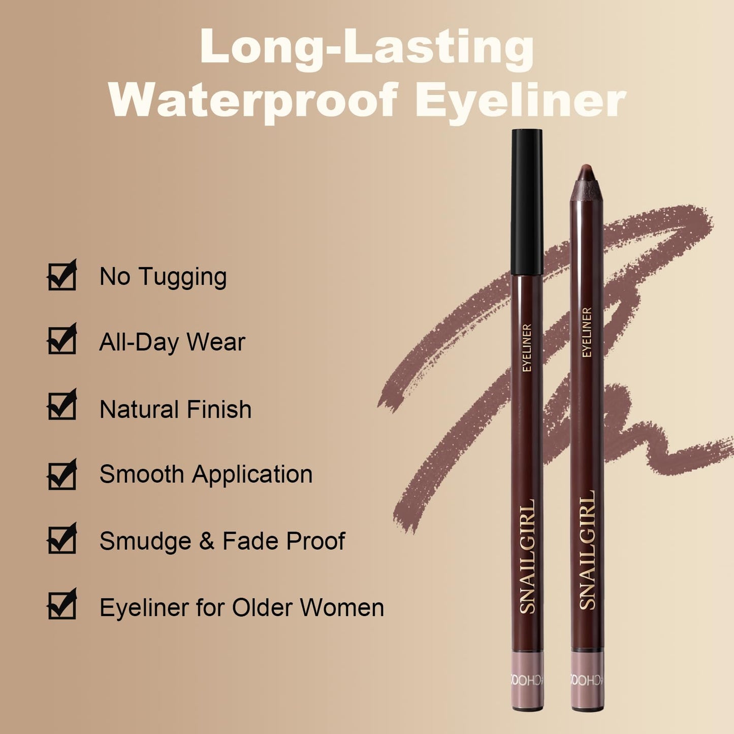 Okerker Graphite Gel Eyeliner Pencil, Waterproof Smudge-proof Long Lasting Graphite Eye Liner, High-Pigmented Smooth Creamy Formula for Mature Women, Eyes Makeup Pen with Sharpener