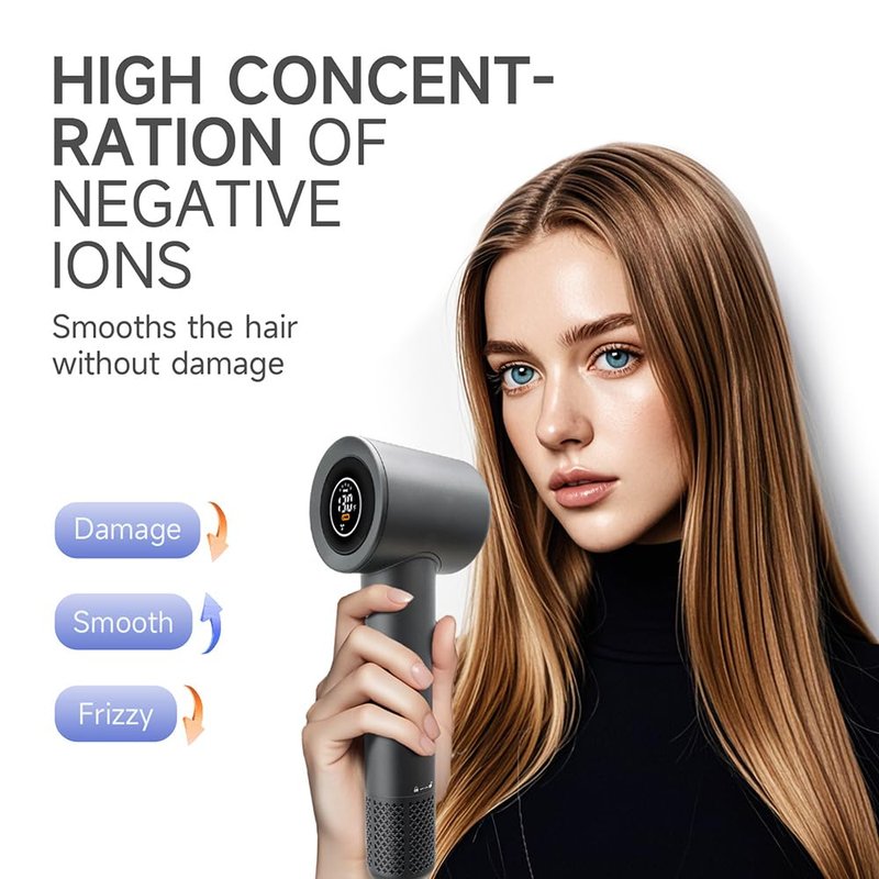 Hair Dryer with Digital Display, High Speed11000RPM, 4 Level Temperature/Speed Settings, Double air Filter, Low Noise, Lightweight, Portable for Travel