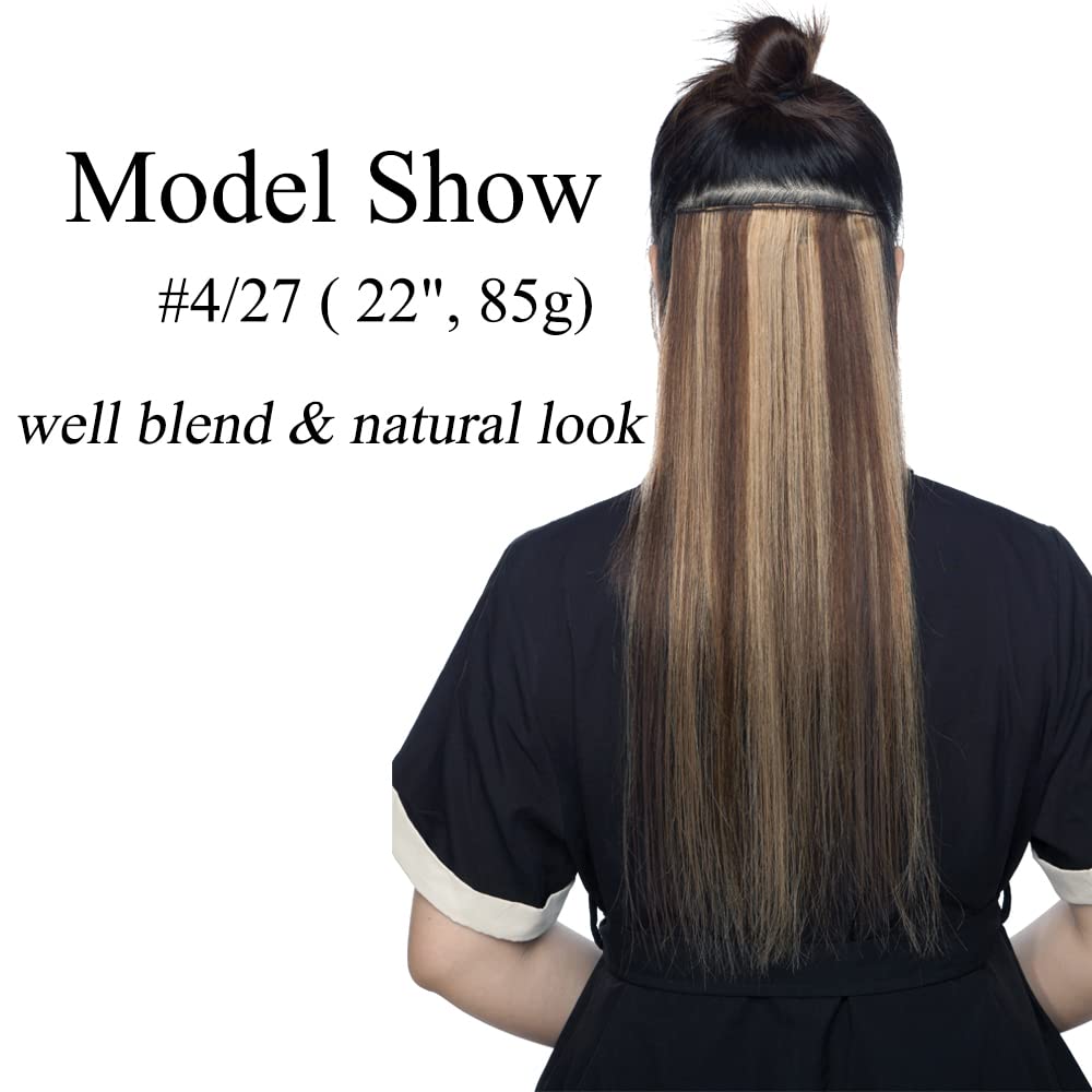Real Human Hair Clip-In Extensions - Light Blonde & Golden Blonde 14 Inch 60g | 8pcs Remy Balayage Weft for Women