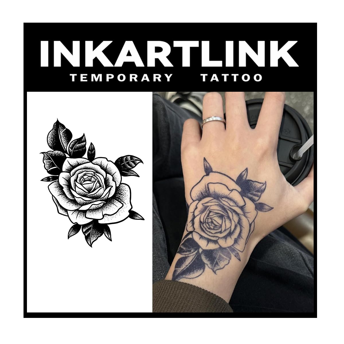 INKARTLINK Tattoo Tech, 2 Sheets Large Semi Permanent Tattoo, Adult Art Design Temporary Tattoos, Lasts 1-2 Weeks, Waterproof, Realistic Look, No Adhesive, No Reflection (Ink Flower Design)