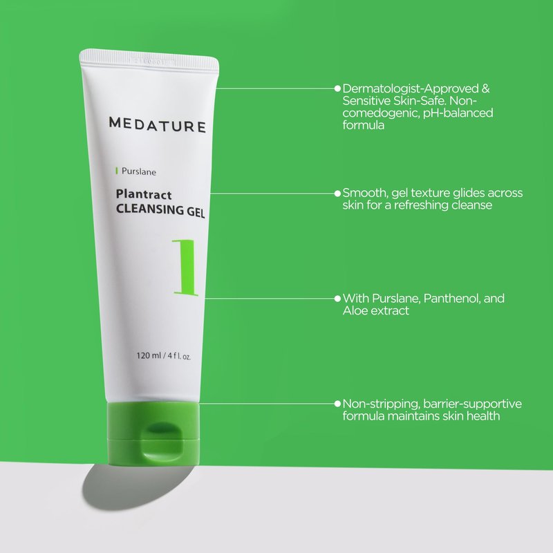 Medature Plantract Cleansing Gel, Hydrating Gentle Face Cleanser, Facial Cleanser With Purslane + Panthenol, Daily Face Wash For All Skin Types, Sensitive Skin Friendly, Fragrance Free, pH Balancing