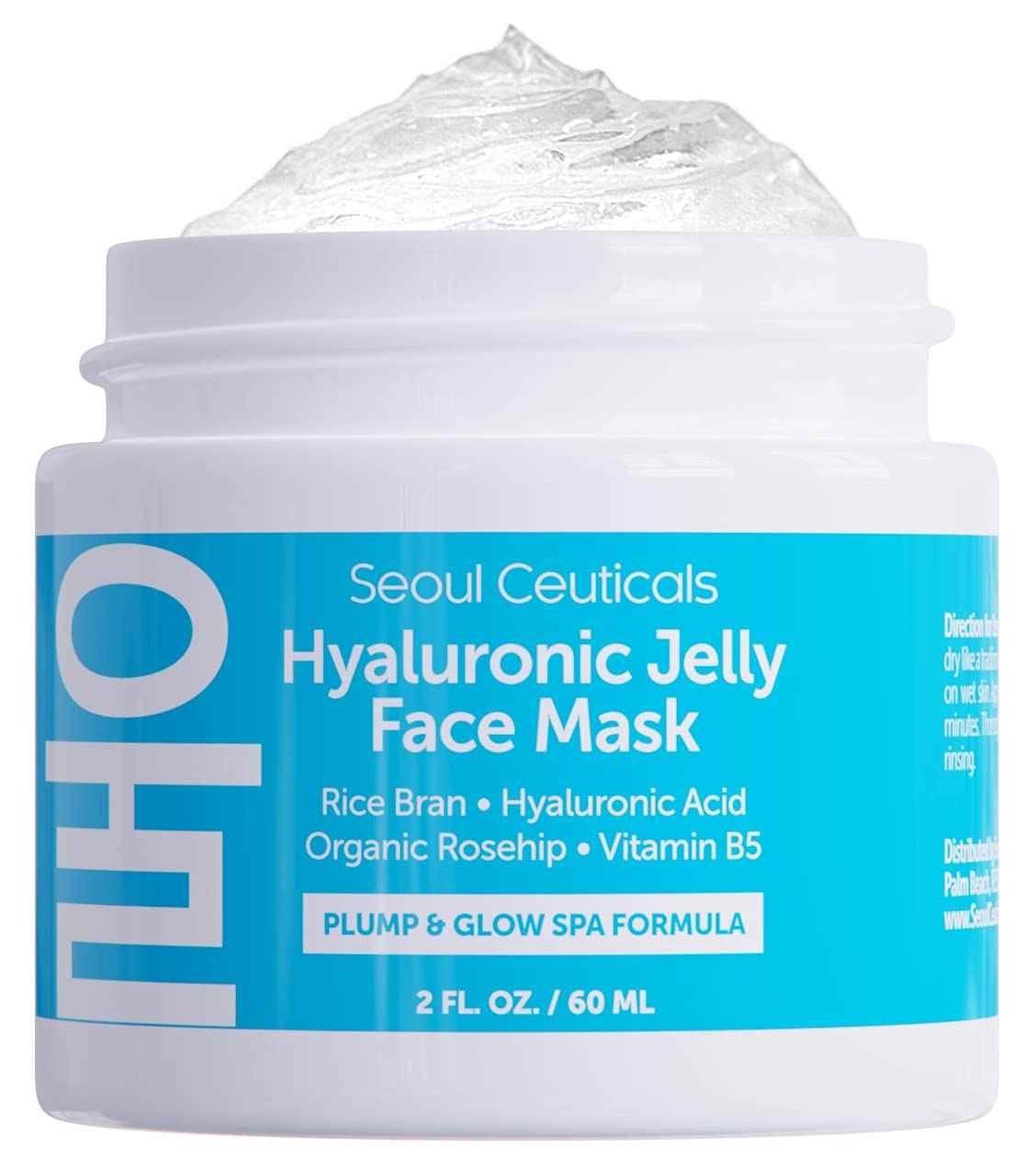 SeoulCeuticals Korean Skin Care Hyaluronic Acid Jelly Face Mask – Rice Bran + Vit B5 + Rosehip Anti Aging K Beauty Skincare for Plump Glowing Skin 2oz
