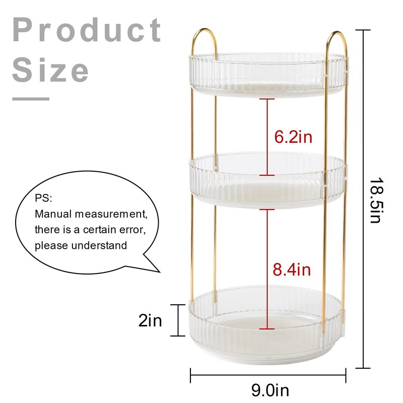 INVSSENE 360° Rotating Makeup Organizer, Bathroom Make Up Spinning Holder Rack, Large Capacity Cosmetics Storage Vanity Shelf Countertop, Fits Cosmetics, Perfume, Skincare, Lipsticks(3 Tiers, Clear)