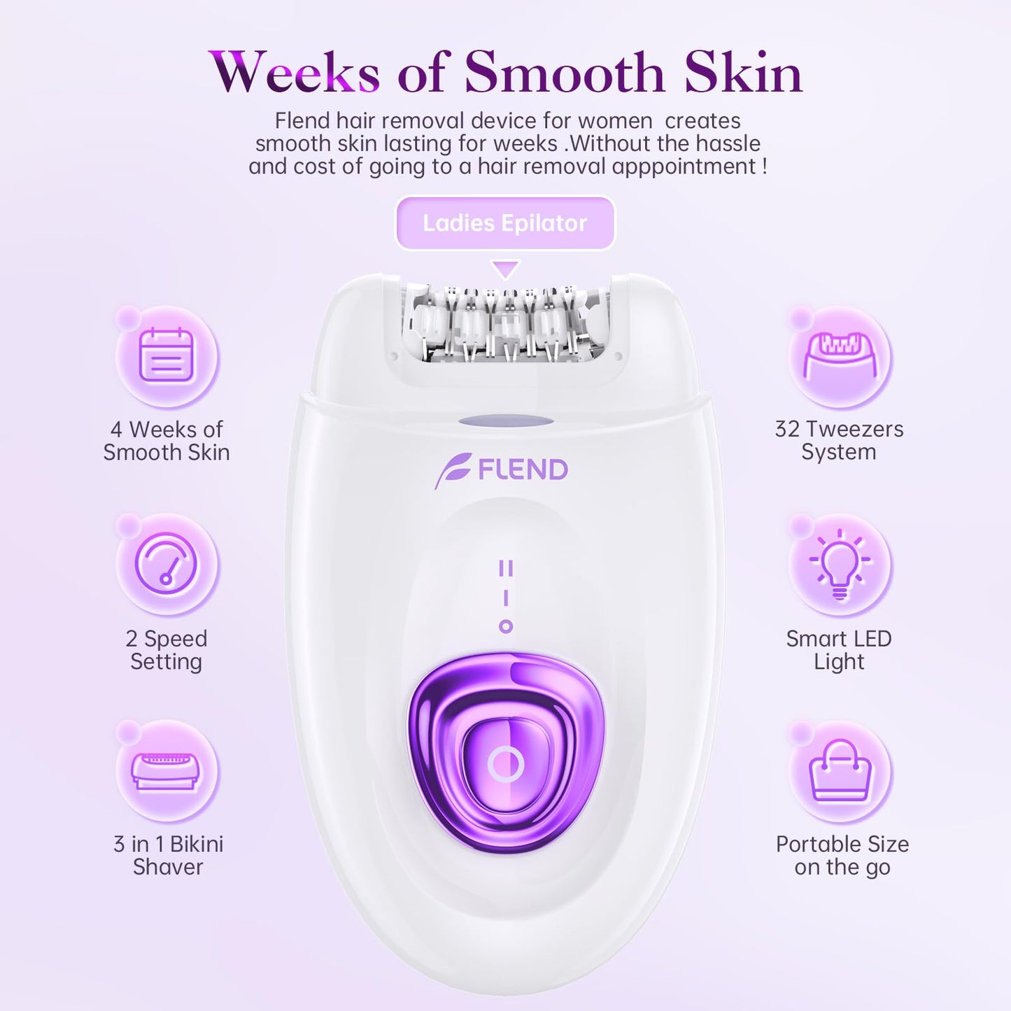 Epilator,Epilators Hair Removal for Women, 2 in 1 Hair Removal Device with LED Light & USB Rechargeable, Electric Shaver for Legs,Underarms,Bikini and Full Body, Purple