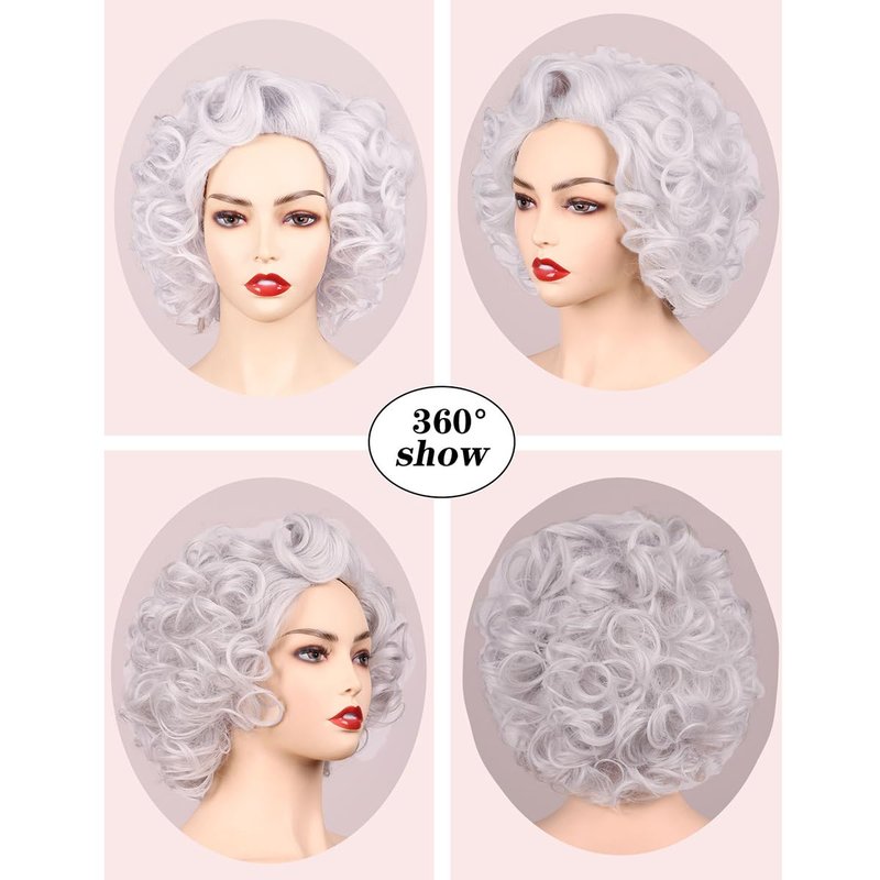 Silver White Curly Wig for 100 Days of School - Perfect for Old Lady Costume
