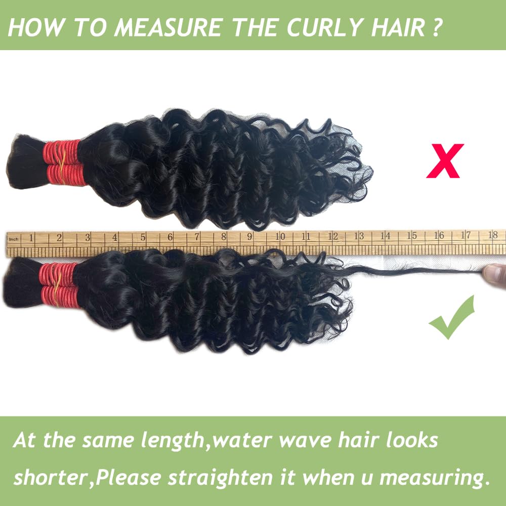 YOMIO Human Braiding Hair 18 Inch 100g (1Pack-2Bundles) Water Wave Human Hair Bulk for Braiding No Weft Bundle Virgin Curly Human Hair Bulk for Boho Braids Wet and Wavy Natural Black Color