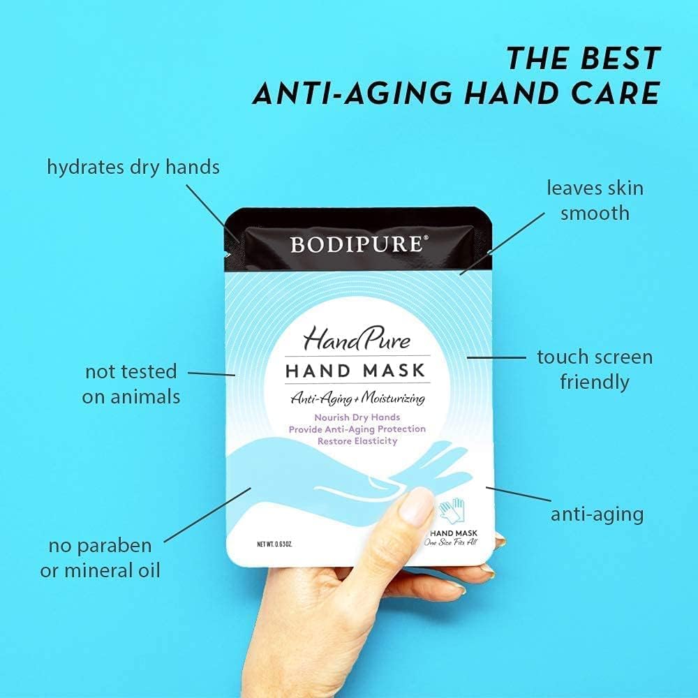 Bodipure HandPure Hand Repair & Anti-Aging Hand Mask – 20-Minute Moisturizing Gloves for Dry, Cracked Hands, Softens Cuticles, Paraben-Free, With Natural Botanical Ingredients (6 Packs)