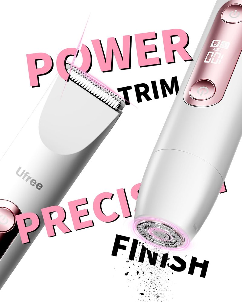 Ufree Bikini Trimmer Electric Razors for Women Dual Head, Pubic Body Hair Trimmer Electric Shaver for Face, Legs, Arm, Rechargeable Lady Shaver Waterproof, Summer Grooming Kit