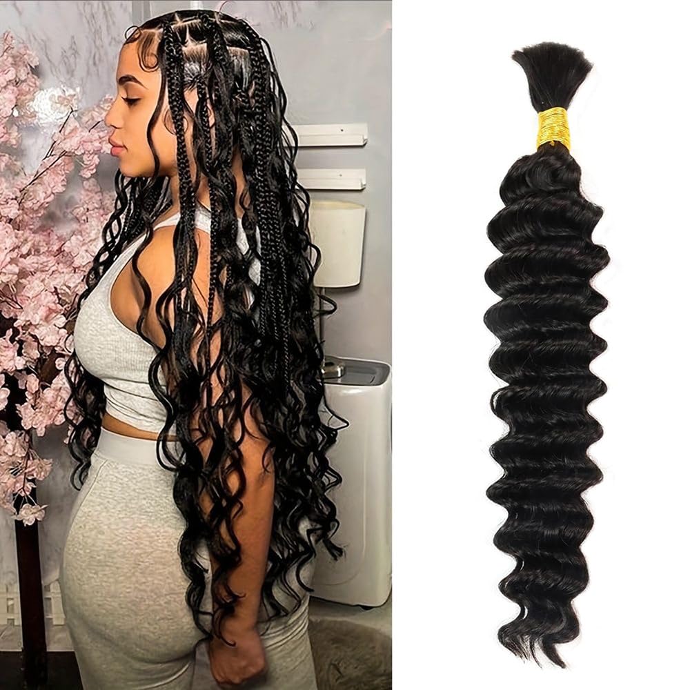 MUNONG Human Braiding Hair Deep Wave Bulk Human Hair for Braiding 50g 22 inch No Weft Curly Braiding Hair Bulk Human Braiding Hair for Boho Braids Hair Extensions Real Human Hair Natural Color