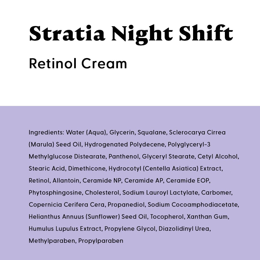 Stratia Night Shift Retinol Cream – Age-Defying Face Moisturizer for Smooth, Radiant Skin, Hydrating & Gentle Lotion for All Skin Types, 1.7 Fl Oz