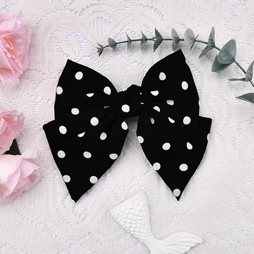 Polka Dots Bow Hair Clips Aesthetic Long Tail Big Bows for Women Girls French Spotted Black Hair Decoration for Festival Party Large Bowknot Clip Accessory Polka Dot Satin Silk Barrettes