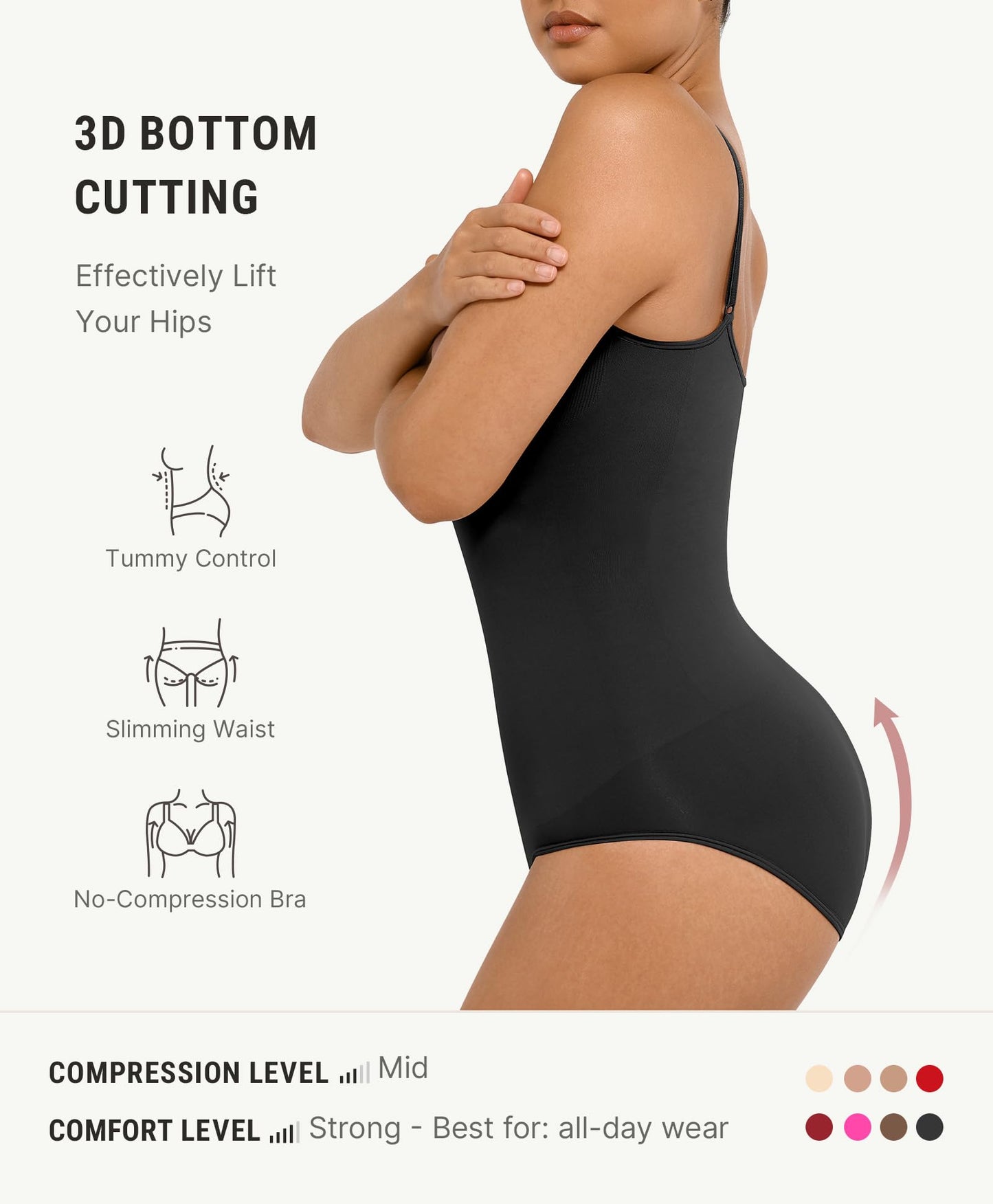 FeelinGirl Body Shaper Tummy Control Shapewear Bodysuit for Women Seamless Shaper Black M-L