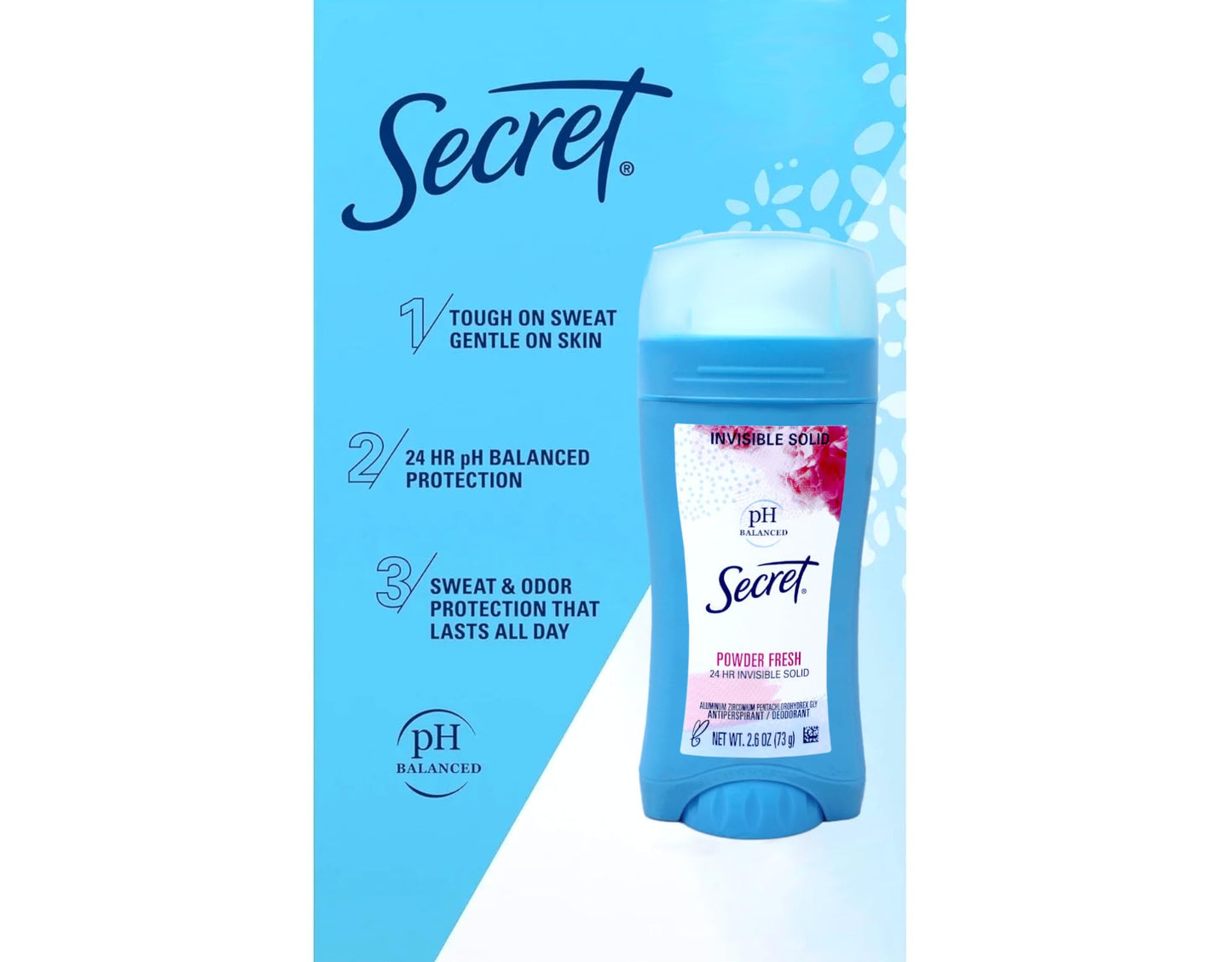 Secret Anti-Perspirant/Deodorant, Invisible Solid, Powder Fresh, 2.6 Oz (Pack of 6)