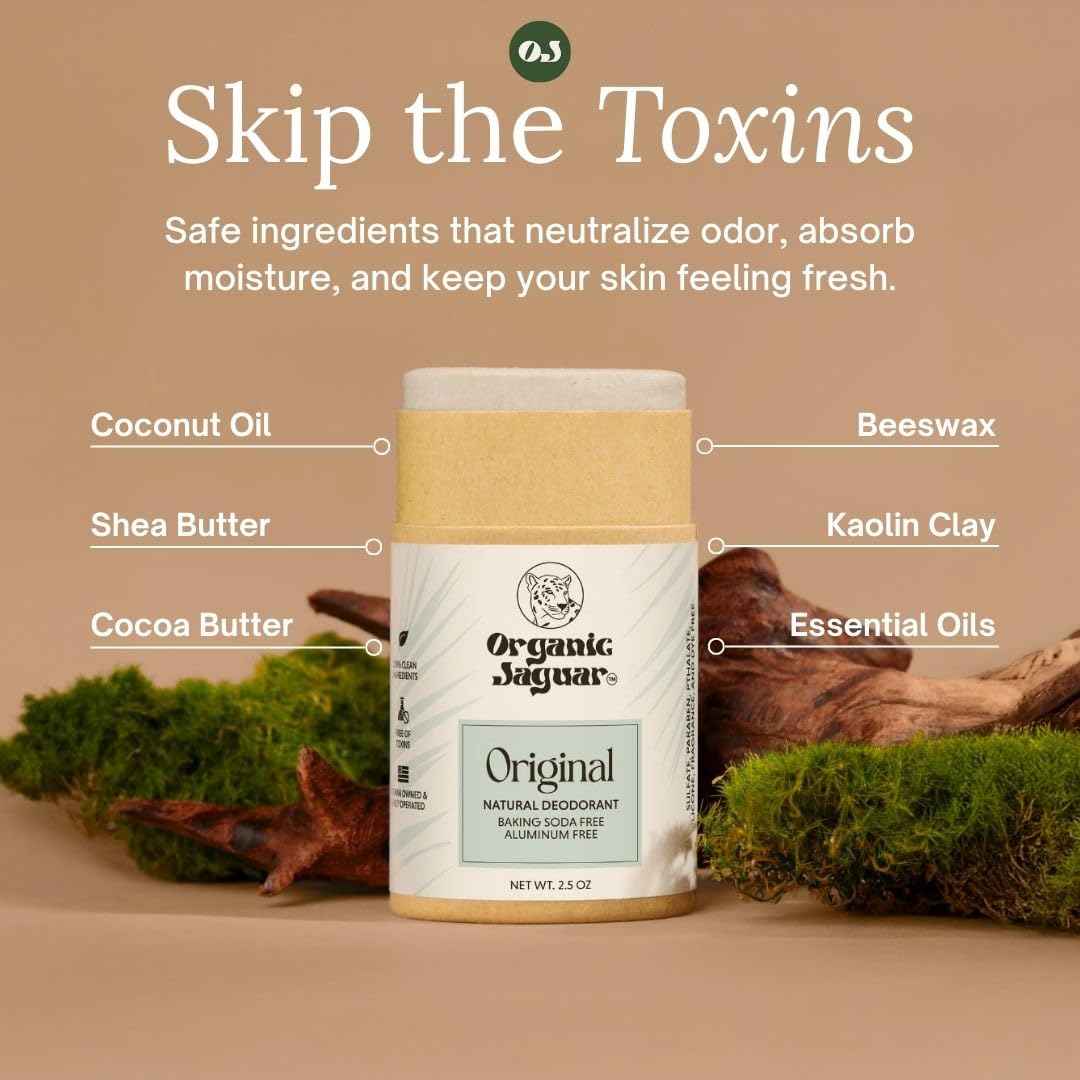 Organic Jaguar Aluminum Free Deodorant for Women and Men, 100% Natural Deodorant with Coconut Oil, Shea Butter, Baking Soda Free, Safe for Sensitive Skin, Long Lasting, Unisex, 2 oz