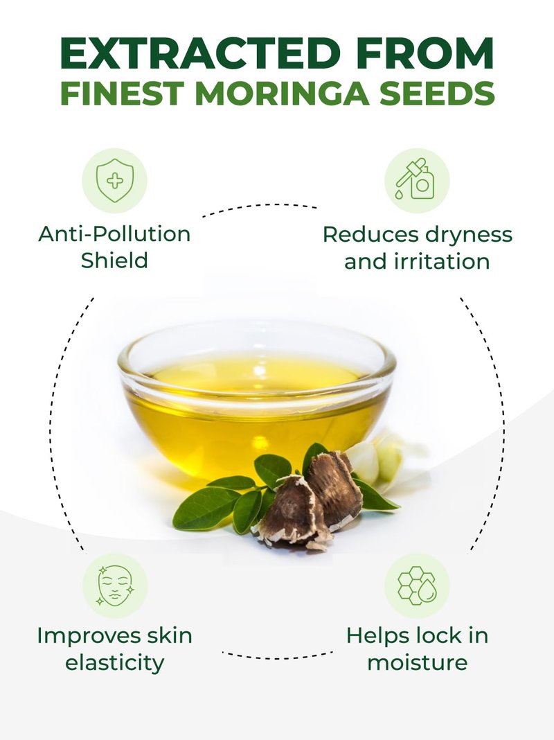 100% Pure Moringa Oil Organic for Face, Hair, Nails and Dry Skin - USDA Certified Single Origin Moringa Oleifera Seeds Extract - 3rd Party Tested, Cold Pressed & Unrefined Organic Moringa Seed Oil