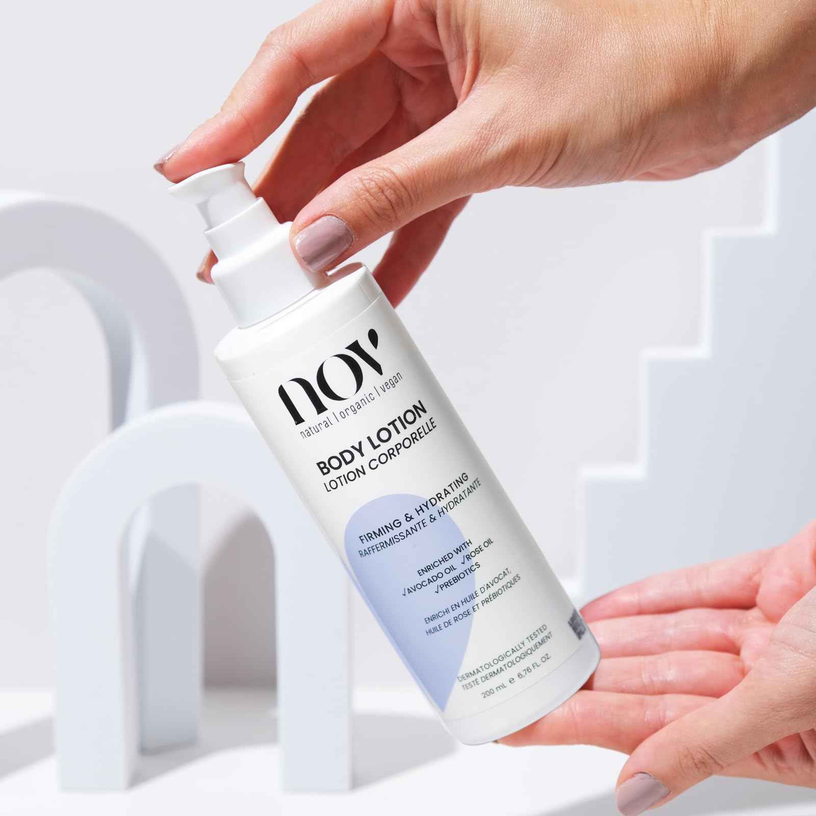 NOV natural organic vegan Firming and Hydrating Body Lotion - Moisturizer, Nourishing, Prebiotics, Scratch Marks, Skin Elasticity, Supports Collagen | Good for Eczema and Dry Skin, 6.76 Fl Oz