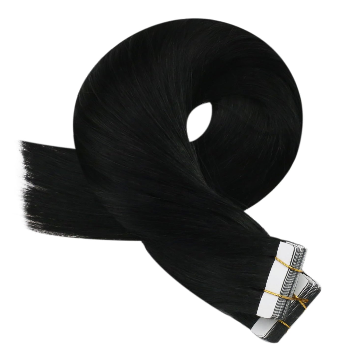 Moresoo Black Tape in Hair Extensions Human Hair Seamless Hair Extensions Tape in Jet Black Extensions Human Hair Glue in Real Hair Glue in Human Hair 22 Inch #1 20pcs 50g