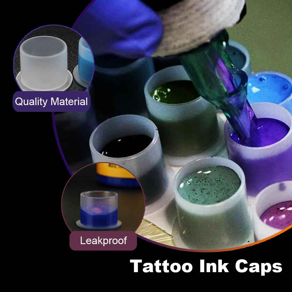 1000Pcs Tattoo Ink Caps with Base - Gakonp 14mm Tattoo Ink Cups Disposable Ink Caps Plastic Pigment Cups for Tattoo Supplies