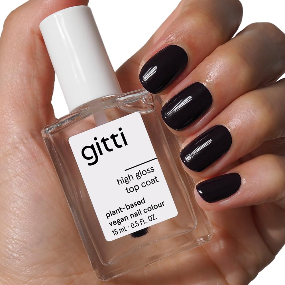 gitti High Gloss Top Coat I Plant-based, Non-Toxic, 30-Free, Based On Natural Origin Ingredients, Cruelty-Free, Vegan, Extra Long-Lasting, Prevents Chipping I Maximum Shine, Clear (0.5 fl oz)
