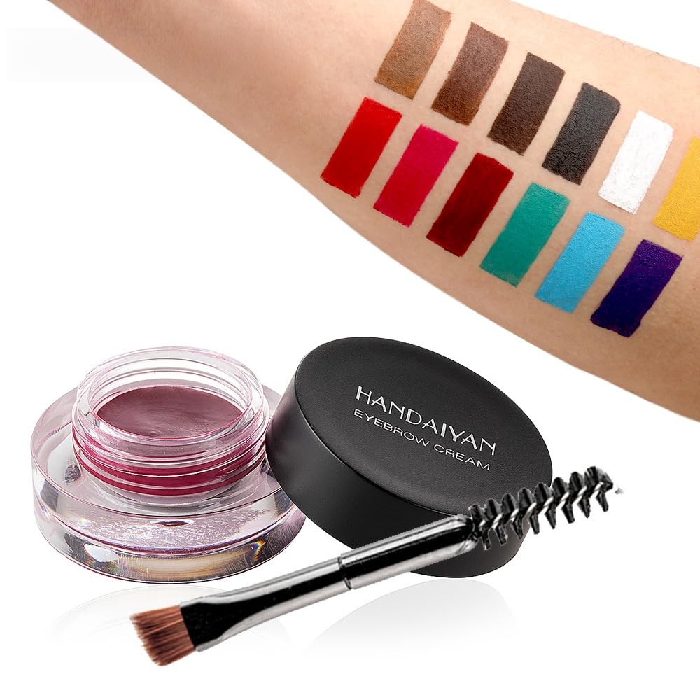 MAEPEOR 12 Colors Eyebrow Pomade Full-pigmented Long Lasting Waterproof Cream Gel Filling & Shaping Tinted Eyebrows Enhancers With Brush for Daily or Cosplay (02 Dark Brow)