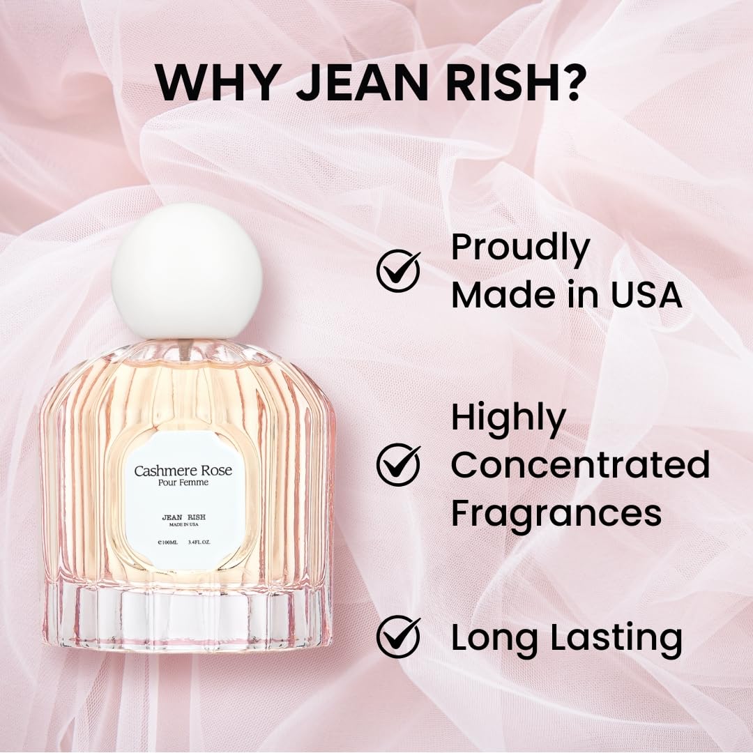 Jean Rish Cashmere Rose Perfume for Women - Long-Lasting Eau De Parfum | Rose & Musk Scent - 100ml / 3.4 oz