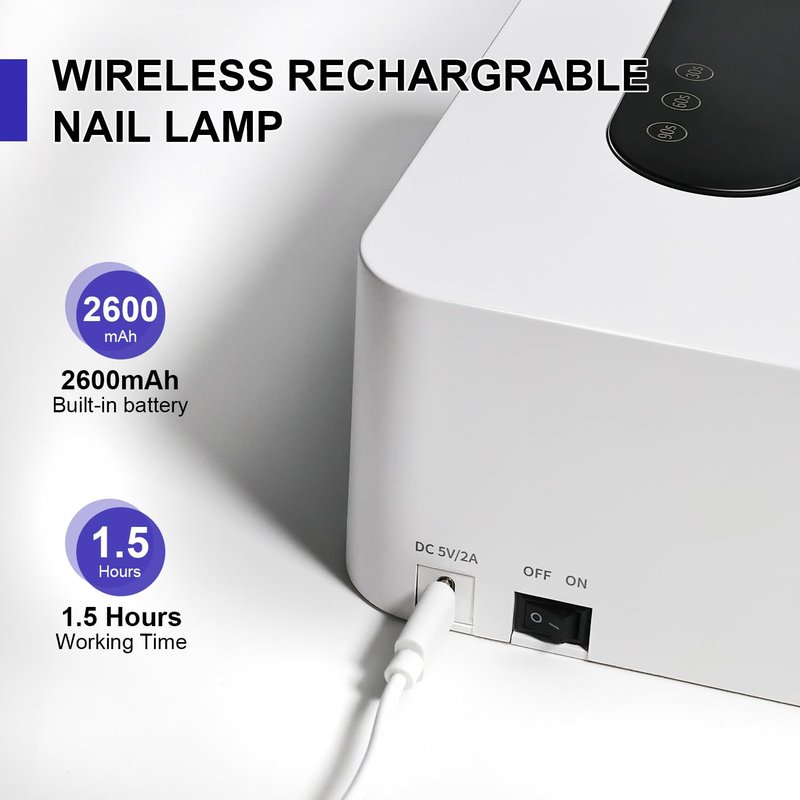 JODSONE U V Nail Lamp Rechargeable Portable with 3 Timers and LCD Display Screen for Nail Dryer Gel White