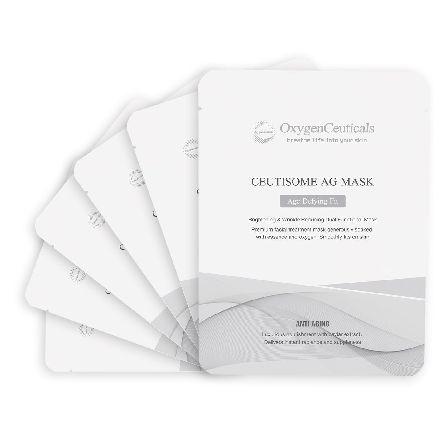 OxygenCeuticals Ceutisome AG Mask – Premium Anti-Aging Caviar Sheet Mask with Adenosine & Sodium Hyaluronate, Brightening & Wrinkle Care, Non-Irritating Hydrating Face Mask (6 Sheets/1 Box)
