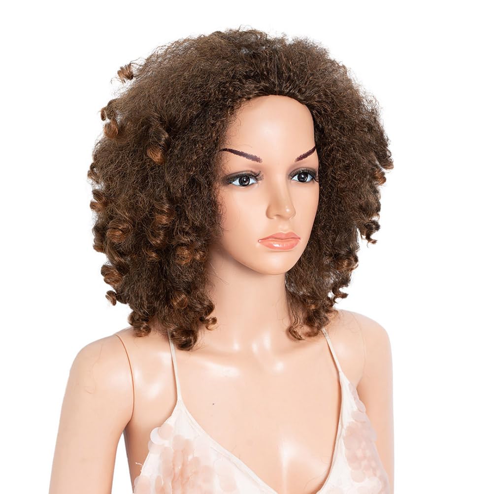 3-in-1 Magic Drawstring Half Wig - 14" Short Afro-Textured Synthetic Hair | Dark Brown, No Glue, No Sew, Ponytail & Bun Styler