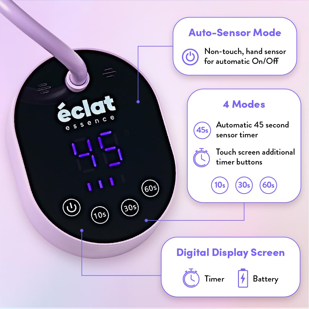 Éclat Flash Cure Lamp for Gel Nail Polish 36W Rechargeable LED Mini UV Light, Cordless Nail Dryer with 4 Timers & Auto Sensor, Portable Fast Curing Gooseneck Lamp for Home DIY Manicure & Pedicure