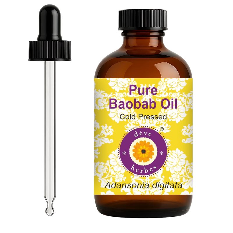 dève herbes Baobab Oil (Adansonia digitata) with Glass Dropper | Cold Pressed | Pure | Natural | For Diluting Essential oils | For Skin & Massage | Non-Sticky | Lightweight | Unisex | 120ml (4 oz)