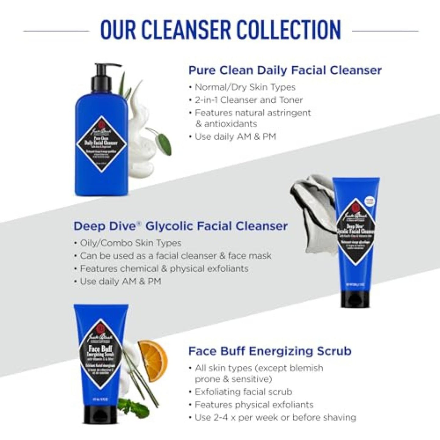 Jack Black Pure Clean Daily Facial Cleanser for Men - 2-in-1 Mens Facial Cleanser & Toner, 16 Fl Oz