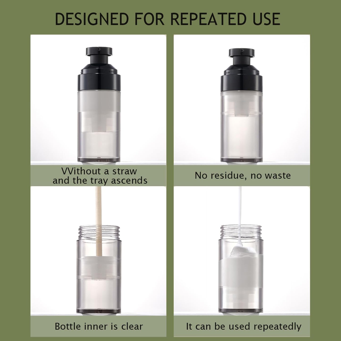 Airless Pump Bottles - 5 Pack 1oz Travel Lotion Dispenser | Leakproof Refillable Containers with Clear Organizer Case