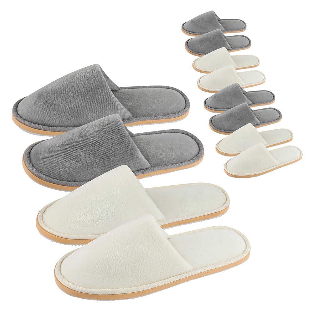 BoxSkivra 2-6 Pairs Spa Slippers, Disposable Slippers, Washable & Non Slip Reusable House Slippers for Women Men Bedroom, Hotel, Travel, Wedding (Thick Soft, Grey, Size 8-10.5 Women/7-9.5 Men)