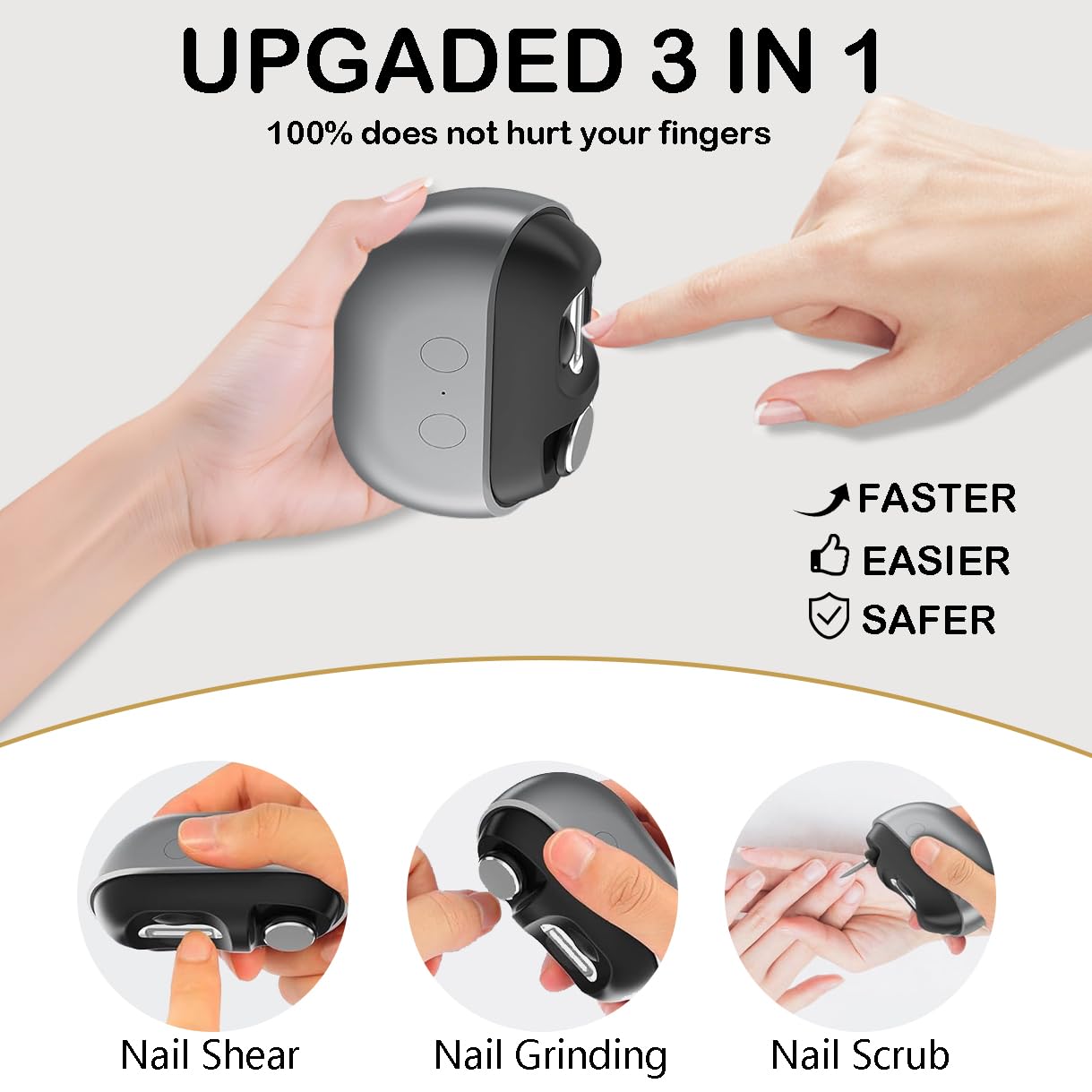 3-in-1 Electric Nail Trimmer, Automatic Nail Clipper with Polishing & LED Light, Rechargeable Electric Nail Clippers with Debris Collector for Adults, Kids & Seniors