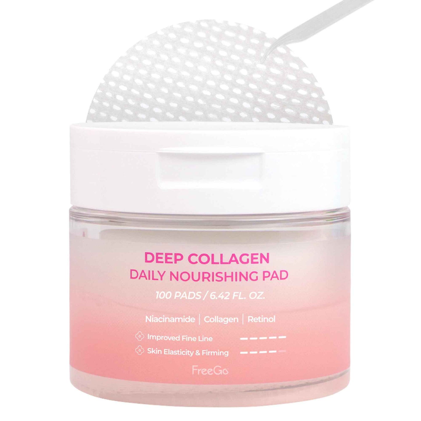 FreeGo Deep Collagen Daily Nourishing Pad (100 Pads), K-Beauty Facial Toner Pads for Dull and Coarse Skin, Instant Bouncy Skin Firming