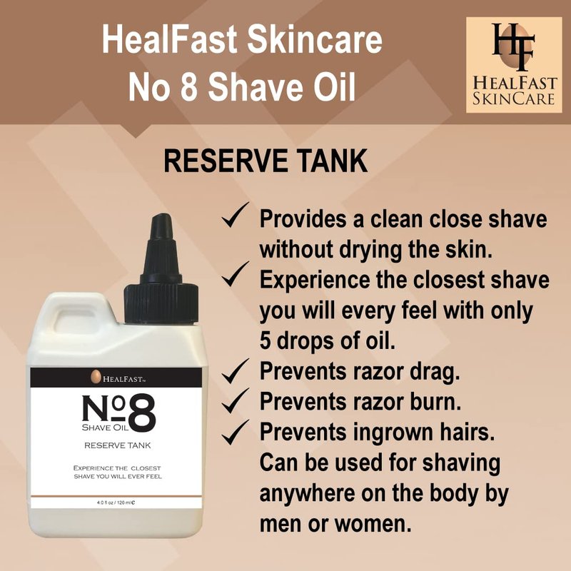 HealFast No. 8 Shave Oil, 4 oz, Premium Shaving Oil for Men & Women, Helps Prevent Razor Burn, Razor Drag & Ingrown Hairs, Softens Hair and Cleanses Pores, Pre & Post Shave
