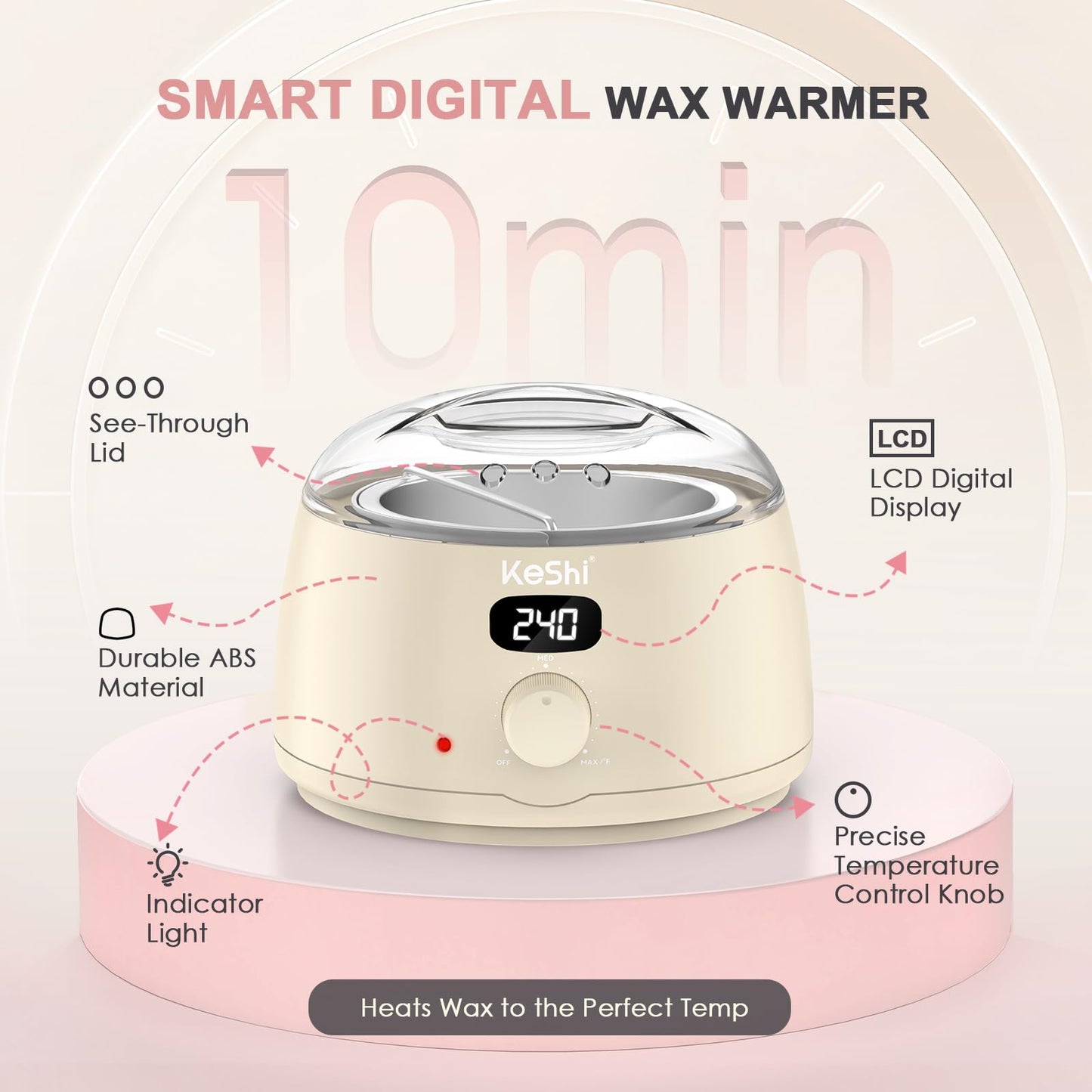 KeShi Waxing Kit for Women and Men, Digital Wax Warmer with 6 Bags Hard Wax Beads, at-Home Hair Removal Wax Kit for Full Body, Face, Eyebrow, Bikini, Legs, Brazilian & Sensitive Skin(Silky Cream)