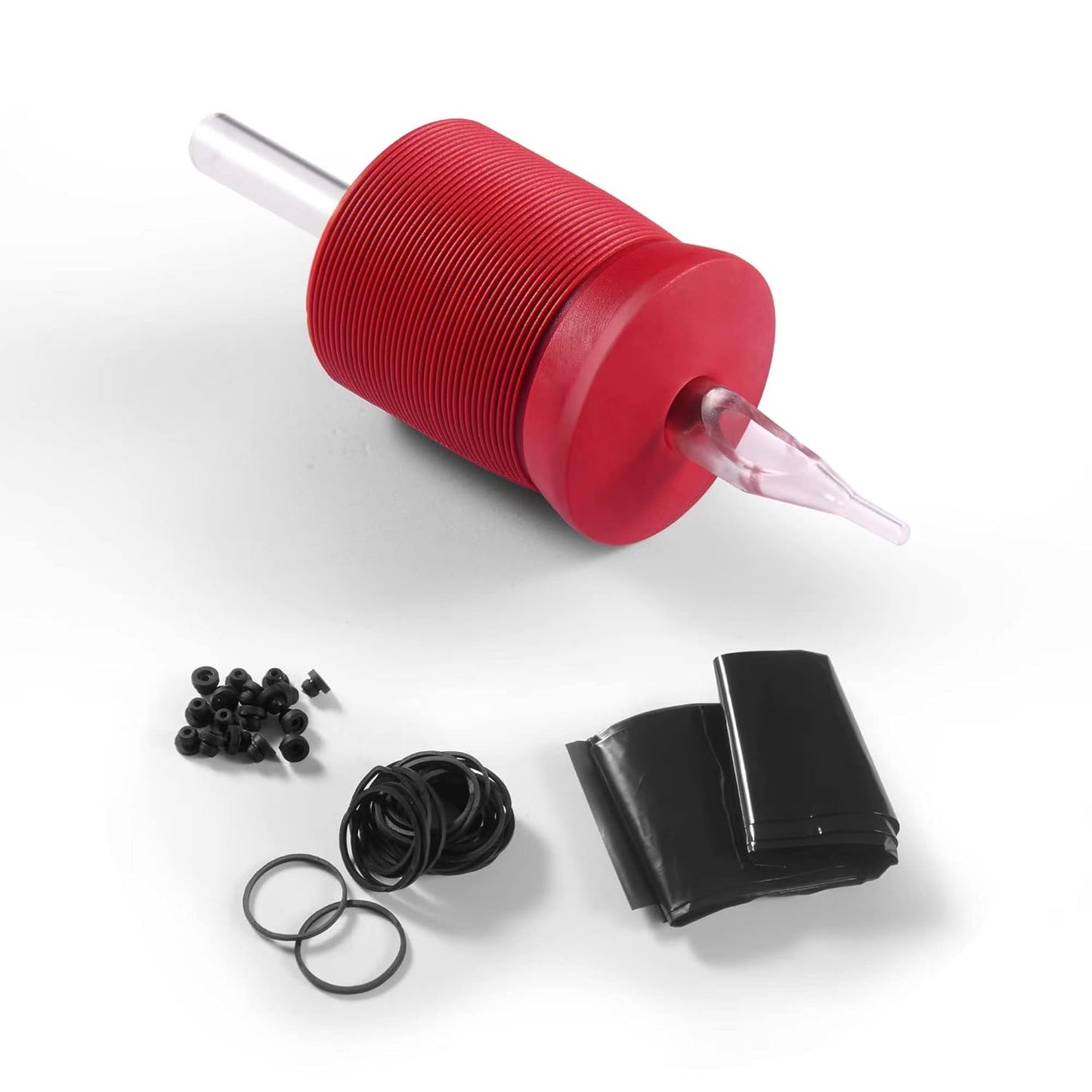 Ultra Premium Red Soft Silicone Grip - 1.25 Inch with Long Clear Disposable Tubes & Tips | 15 Pack, Round Tip (7RT)