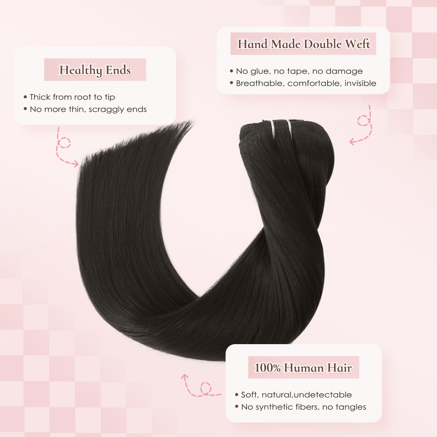 Hyssiet 14 Inch Clip in Real Human Hair Extensions,Dark Brown Remy Thick Invisible Straight Clip Hair,Seamless, 65 Gram 7 Pieces With 16 Clips,Perfect for Fine or Thinning Hair